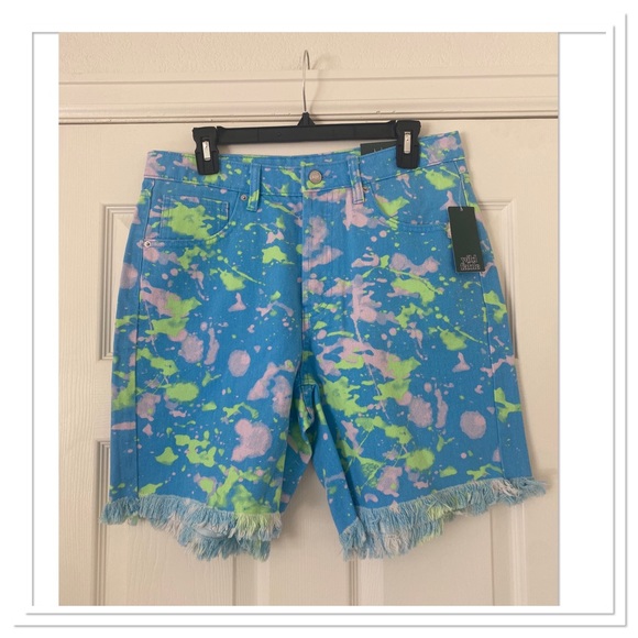 Women’s High Rise Bermuda Shorts Blue Paint Splash Wild Fable - Picture 5 of 6